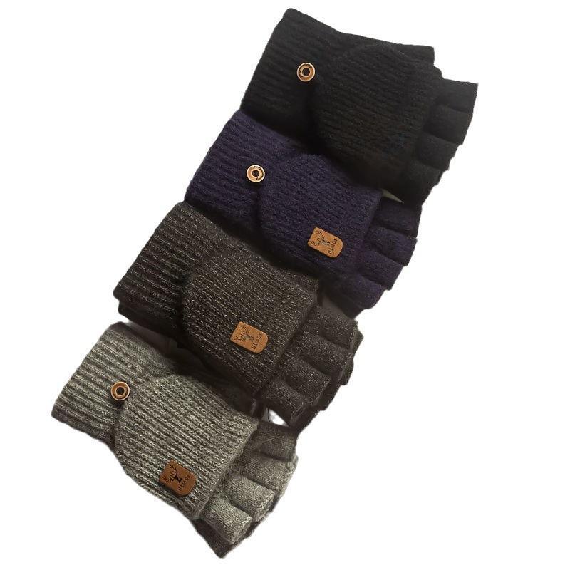 Herren-Winterhandschuhe aus Strick mit Samtfutter – umwandelbarer Halbfinger, Touchscreen-empfindlich, Doppelfunktion zum Radfahren und Schreiben