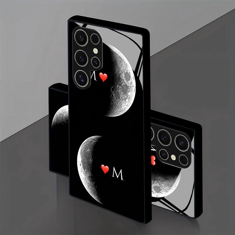 Premium Tempered Glass Phone For Galaxy S26 / S21 / S22 / S23 / S24 / S25 FE / Ultra / Plus Series. Dual Moon & Heart Design.