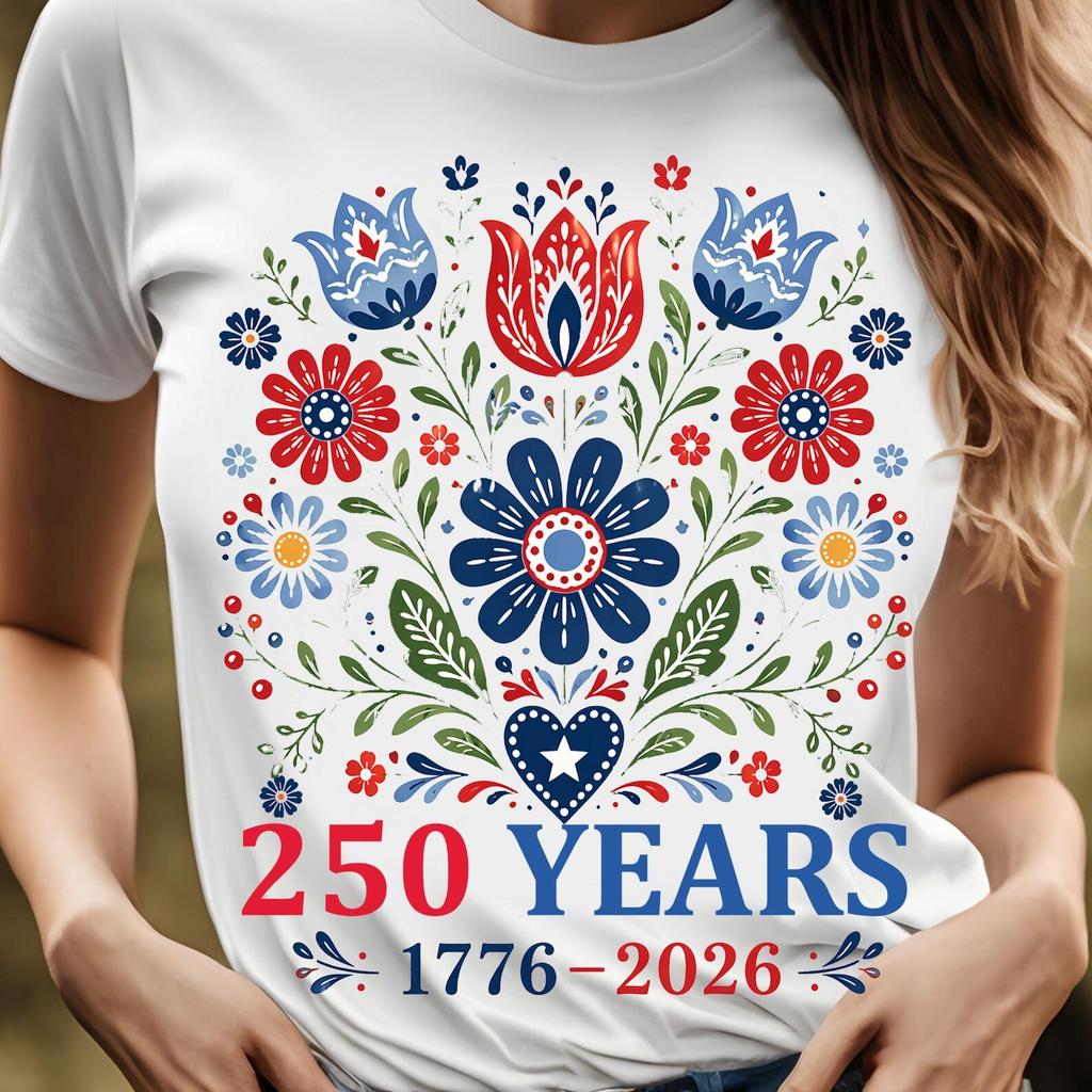 250 Years 1776 2026 Floral Patriot T-Shirt | Bicentennial Celebration Tee, 7 colors