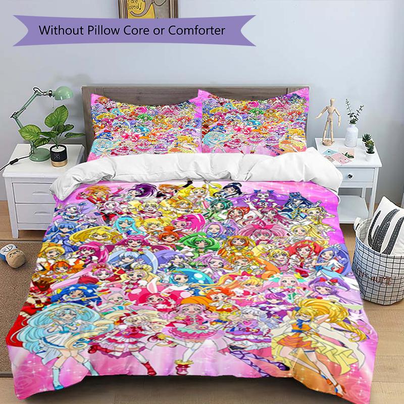 3pcs Pretty Cure1 Design Cover Set - HD Printed Bedding with 1 Cover and 2 Pillowcases - Perfect for Home and Dorm Decor