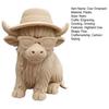 Highland Cow Home Bonsai Decor Mini Cow Figurine with Cowboy Hat 3D Printed Realistic Texture Halloween Ornament