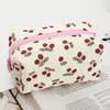 Quilted Cosmetic Pouch Soft Zippered Cute Peach Cherry Toiletry Bag Travel Makeup Bag Portable Organizer
