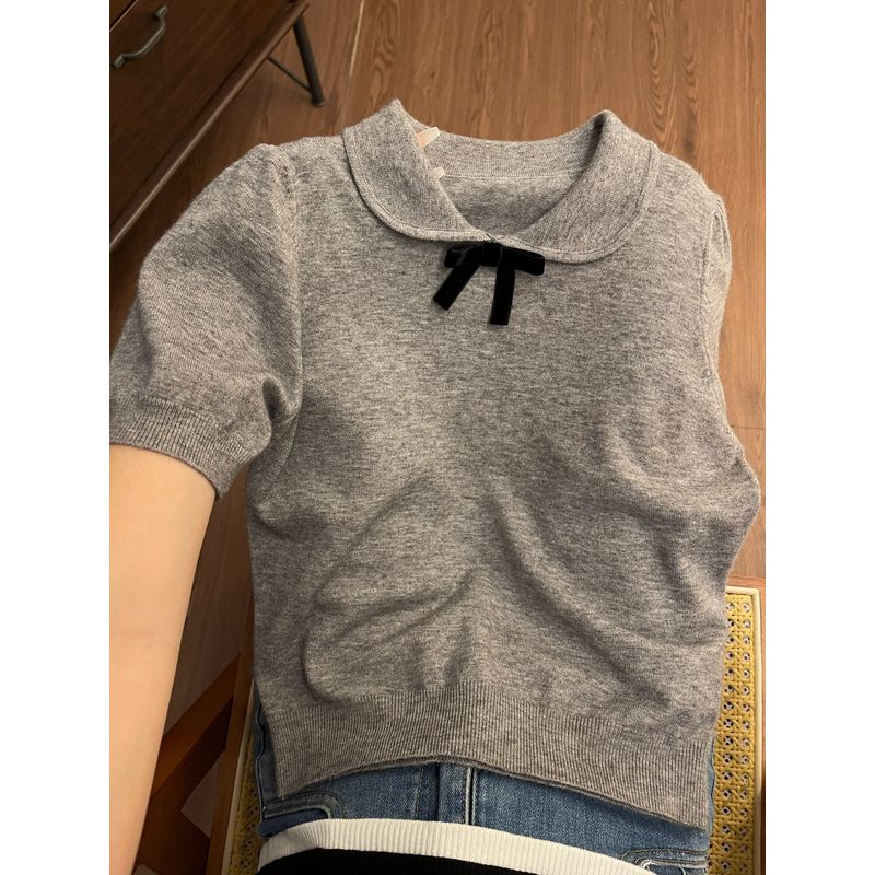 

Плечи Воротник Питер Пэн Короткий рукав Летний Нишевый стиль Банты Gray XXL Suggested 65.00 kg-72.50 kg