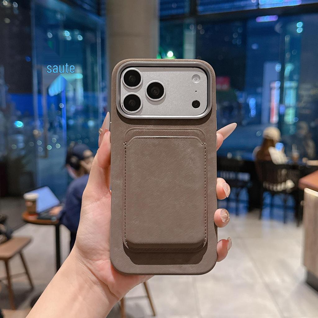 Apple 17 Pro/Pro Max Leather Flannel Phone Case with Magnetic Card Holder