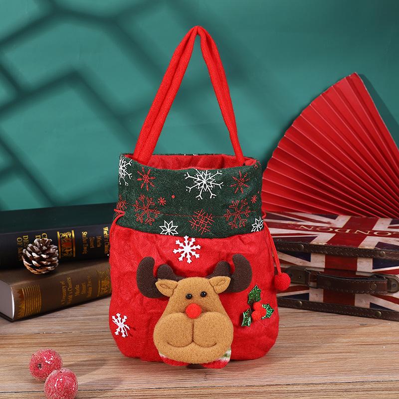 Christmas Creative English Apple Bag Cartoon Old Man Snowman Children's Gift Candy Bag Flannel Red Handbag