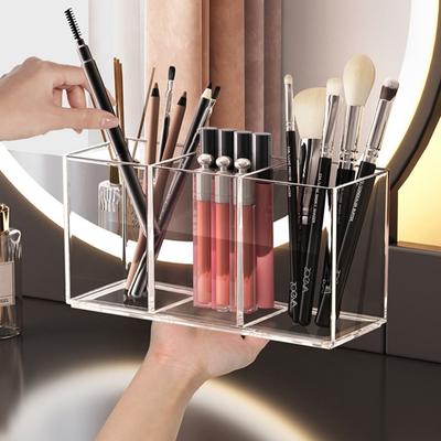 Transparent Acrylic Makeup Brush Storage Bucket, Divided Into Compartments for Time-saving Makeup
