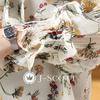 J-Scott Floral Bowtie Blouse, Chiffon, Puffy Sleeves, Gathered Cuffs, Lined, Long Sleeves, Feminine, White, JS76-WH-XL