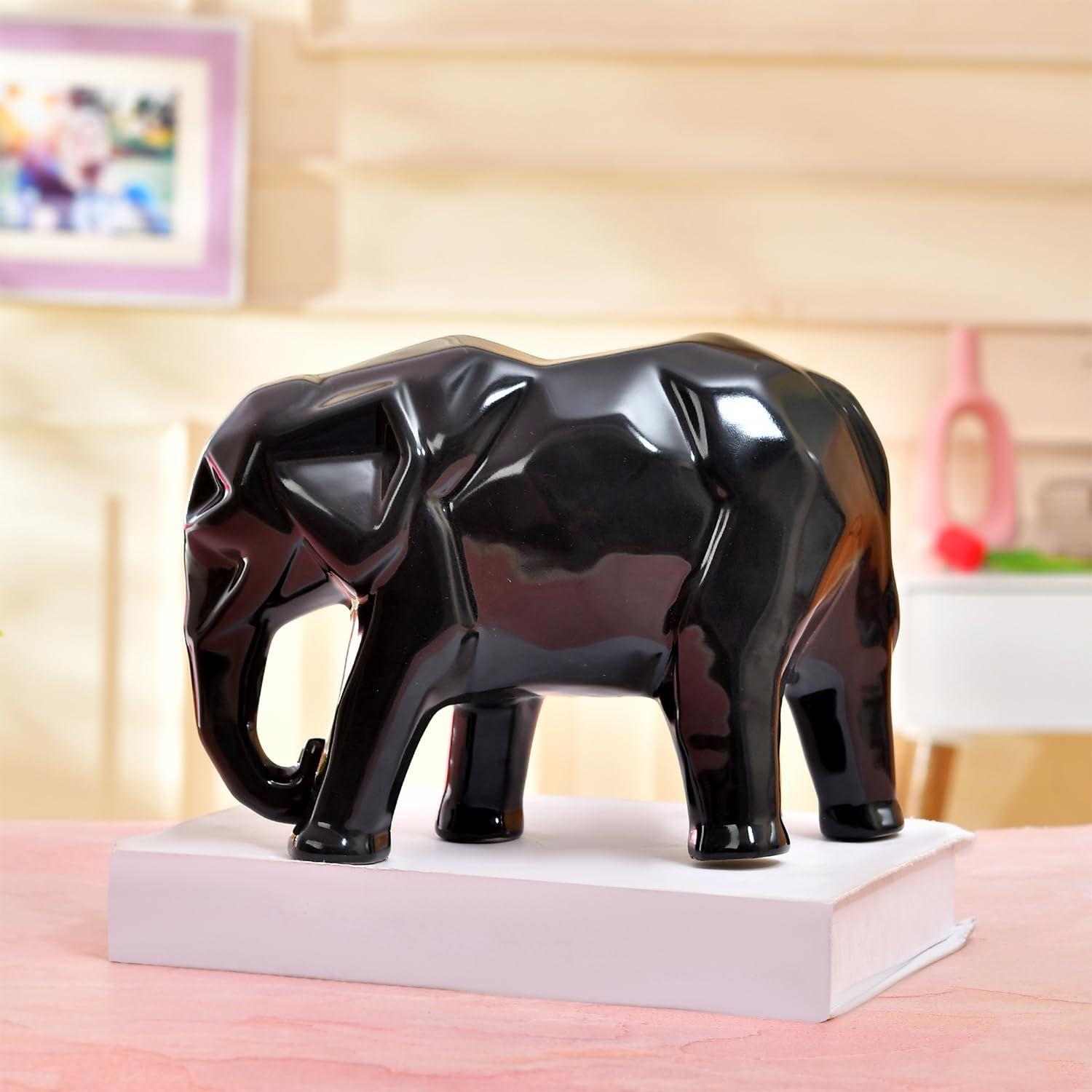 

Bold Geometric Elephant Statue | A Modern Masterpiece for Your Space | Statement Décor with a Contemporary Edge – Pack of 1, Black