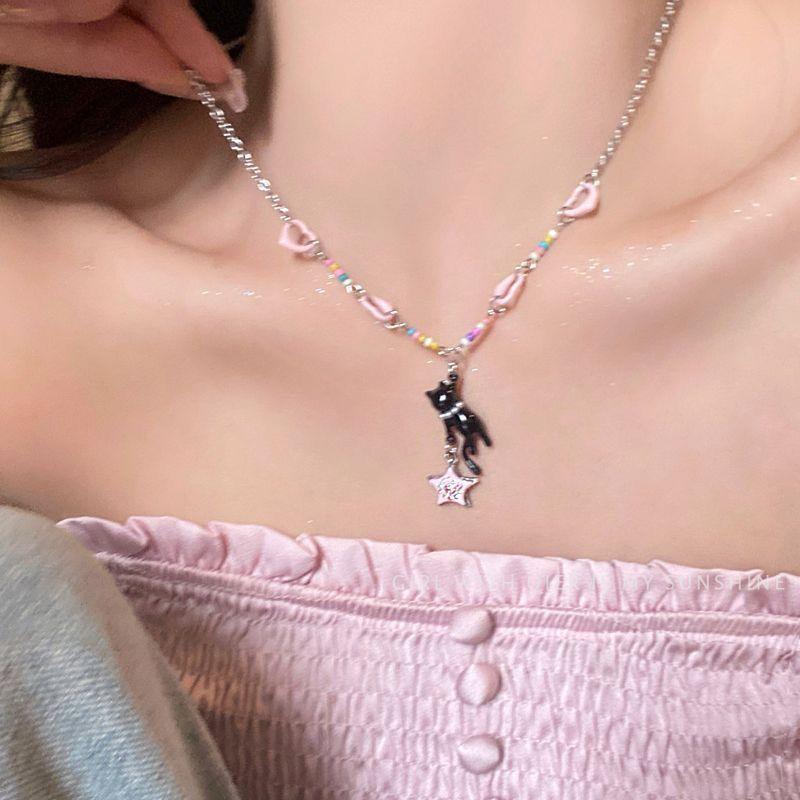 Summer dopamine colored candy fringed star necklace female light luxury high sense collarbone chain sweet cool babe neck chain