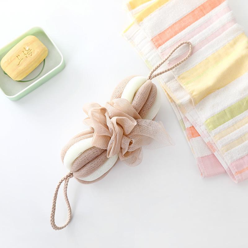 1PC new large pumpkin bath ball, stretchable bath ball, rubbing back artifact, long strip for bathing, super soft bath flower бежевый