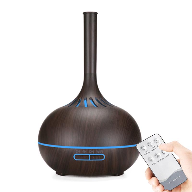 Remote-Controlled Wood Grain Aromatherapy Humidifier with Seven-Color LED Lamp