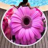Botanical Floral Round Beach Towel, Garden Flowers Daisy Beach Blanket, Rustic Farmhouse Style Pool Towel, Portable Picnic Mat