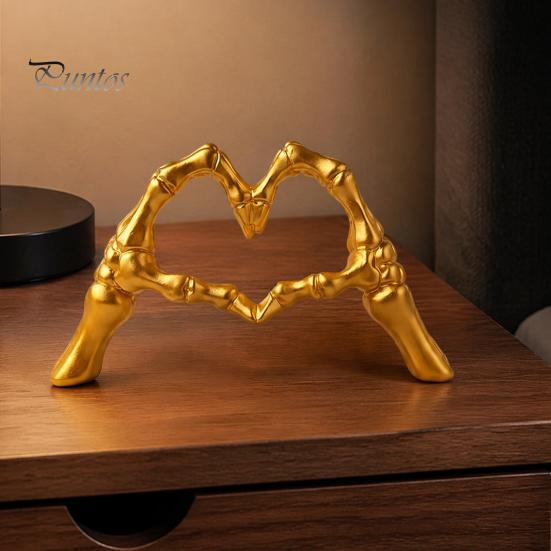 Dark Romantic Bedroom Decor Skeleton Hand Heart Gesture Resin Figurine, Halloween Figurine for Desk, Gothic Love Symbol Ornament Shelf Tabletop