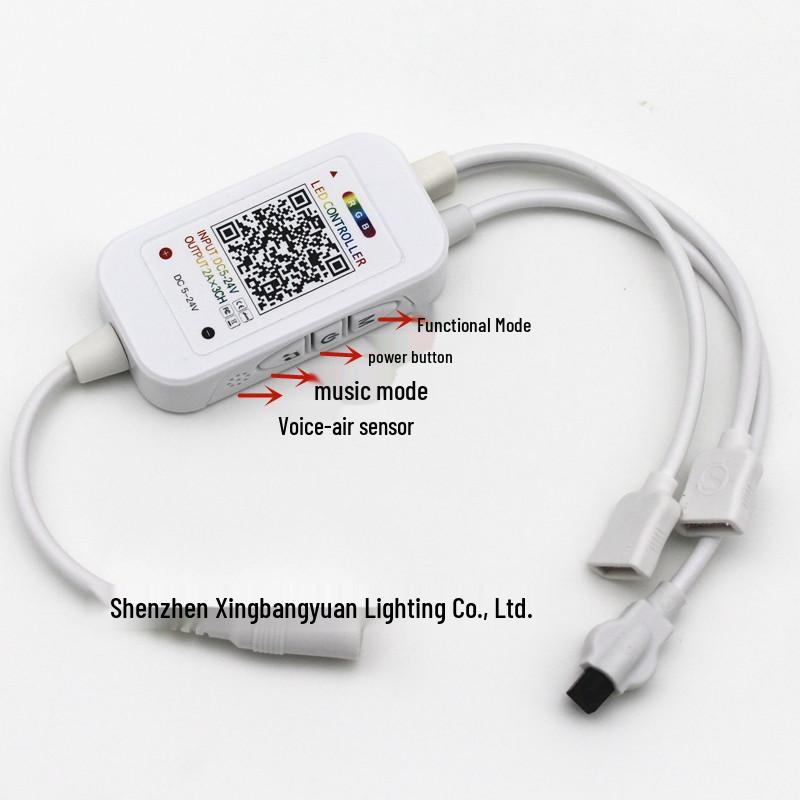 Smart Bluetooth RGB LED Strip Controller, Voice & App Controlled, Seven-Color Music Sync, 24 Key Remote, 5-24V.