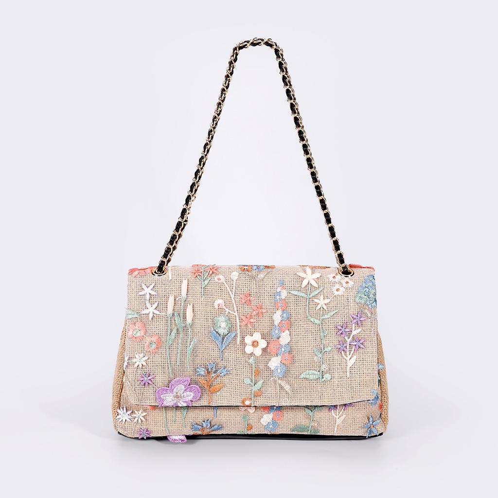 Embroidery sequined shoulder bag summer new niche woven straw bag high-end large-capacity armpit bag