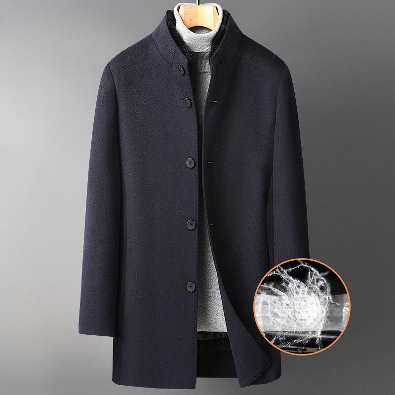 Mink Stand-up Collar Wool Coat, Removable Goose Down Lining, Double-sided Wool Coat, Men's Medium-length Cashmere Coat, Men's