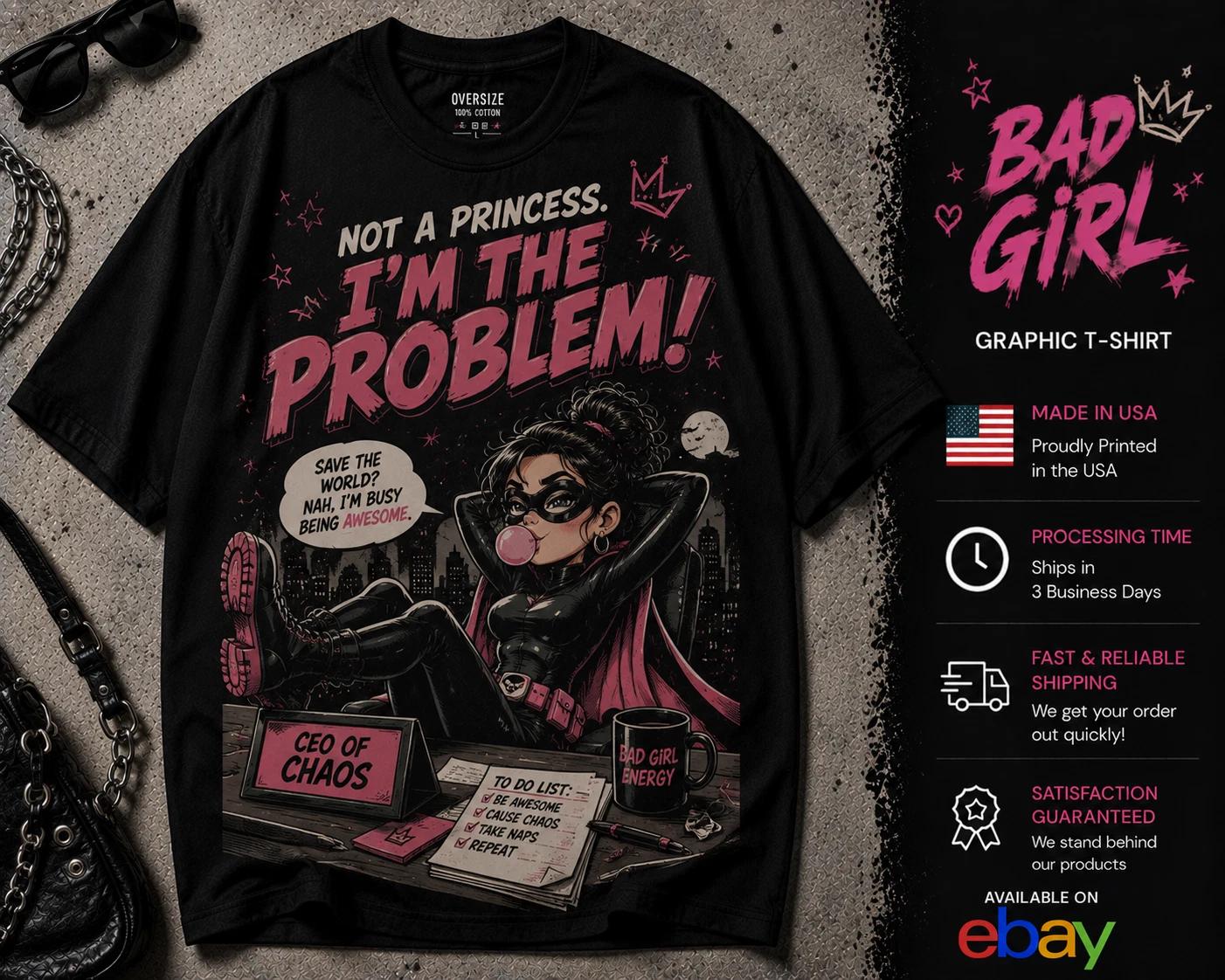 CEO of Chaos Funny Superhero Graphic T-Shirt Bad Girl Energy Tee XL