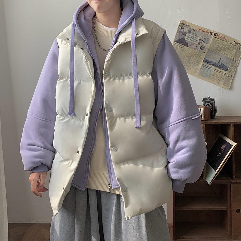 

Men s Winter Two-Piece Color Block Cotton Jacket: Thick Hooded Down Coat, Couple Style Casual Outerwear L