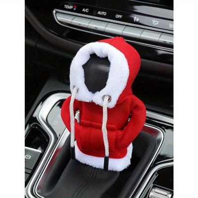 1 Stück Roter Weihnachtsmann Auto Schalthebelknauf Abdeckung, Mode Mini Hoodie Sweatshirt Passend für Auto Schalthebelknauf