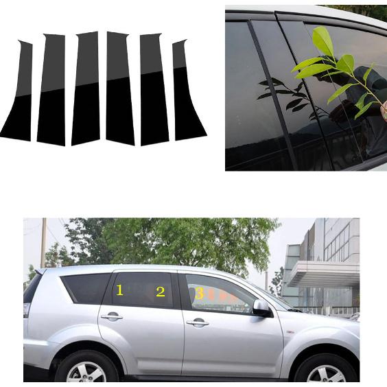 For Mitsubishi Outlander 6Pcs Car Door Window Pillar Posts Trim Covers Sticker 2006 2007 2008 2009 2010 2011 2012