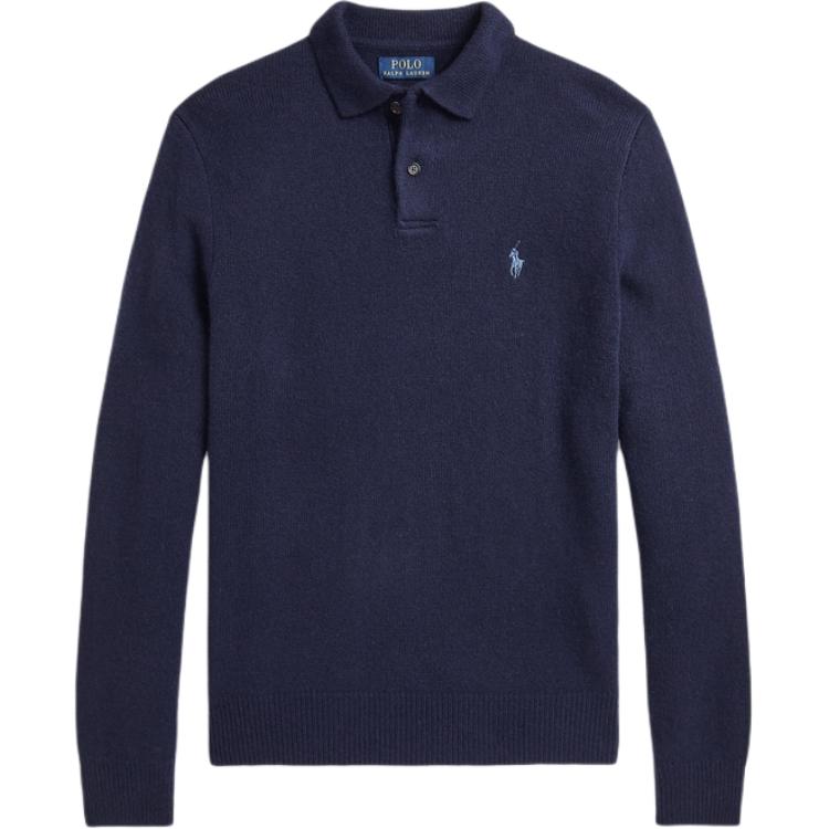 Polo Ralph Lauren Fw24 Solid Color Logo Embroidered Long Sleeve Sweater Men Sweater Hunter-Deep-Blue MNPOSWE16822053-400