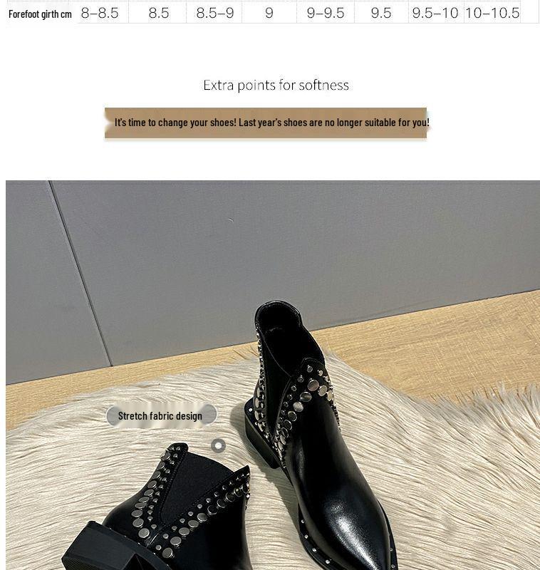 2025 Herfst/Winter Dames Puntige Neus Klinknagel Martin Laarzen - Middenhoge Hak Chunky Chelsea Enkellaarsjes