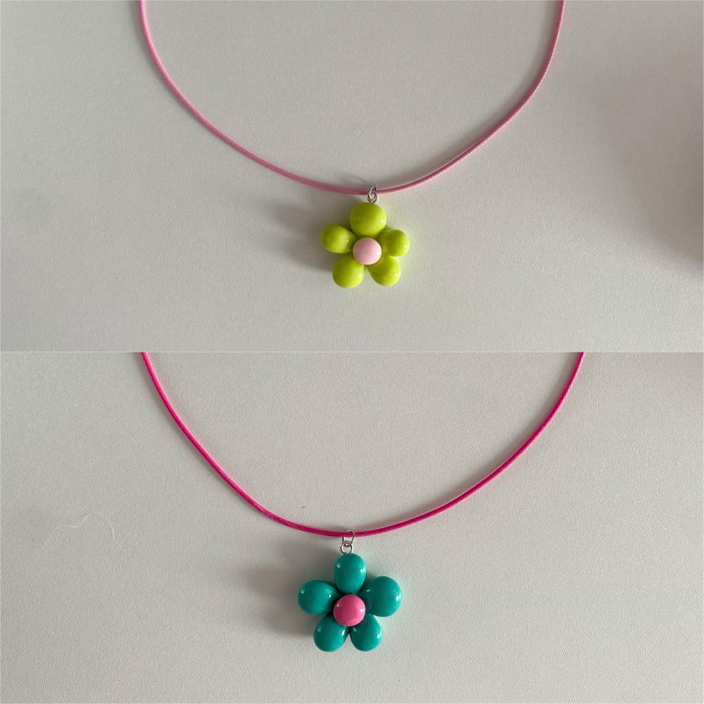 Sweet Colorful Flower Necklace Statement Pendant Necklace Floral Design Neck Jewelry Rope Necklace Perfect Gift for Women Girl