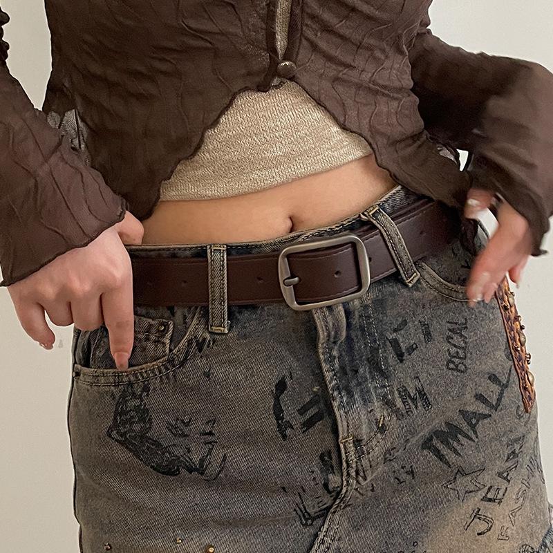 

Belt Women s Simple Button Head Summer Decoration Jeans Student Brown Versatile Wide Belt Design Belt Black темно-коричневого