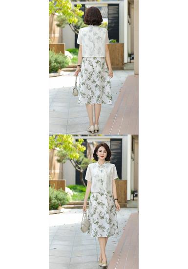 Elegant Loose-Fit Chiffon Dress with Wide-Leg Skirt for Middle-Aged and Elderly Women