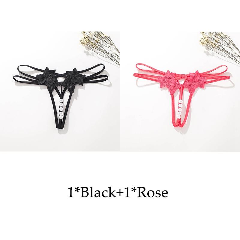 Sexy G-string T Panties Female Underwear Lace Thongs Women's Pants Sexy Pearl Panties Erotic Women Crotchless Panties Plus Size