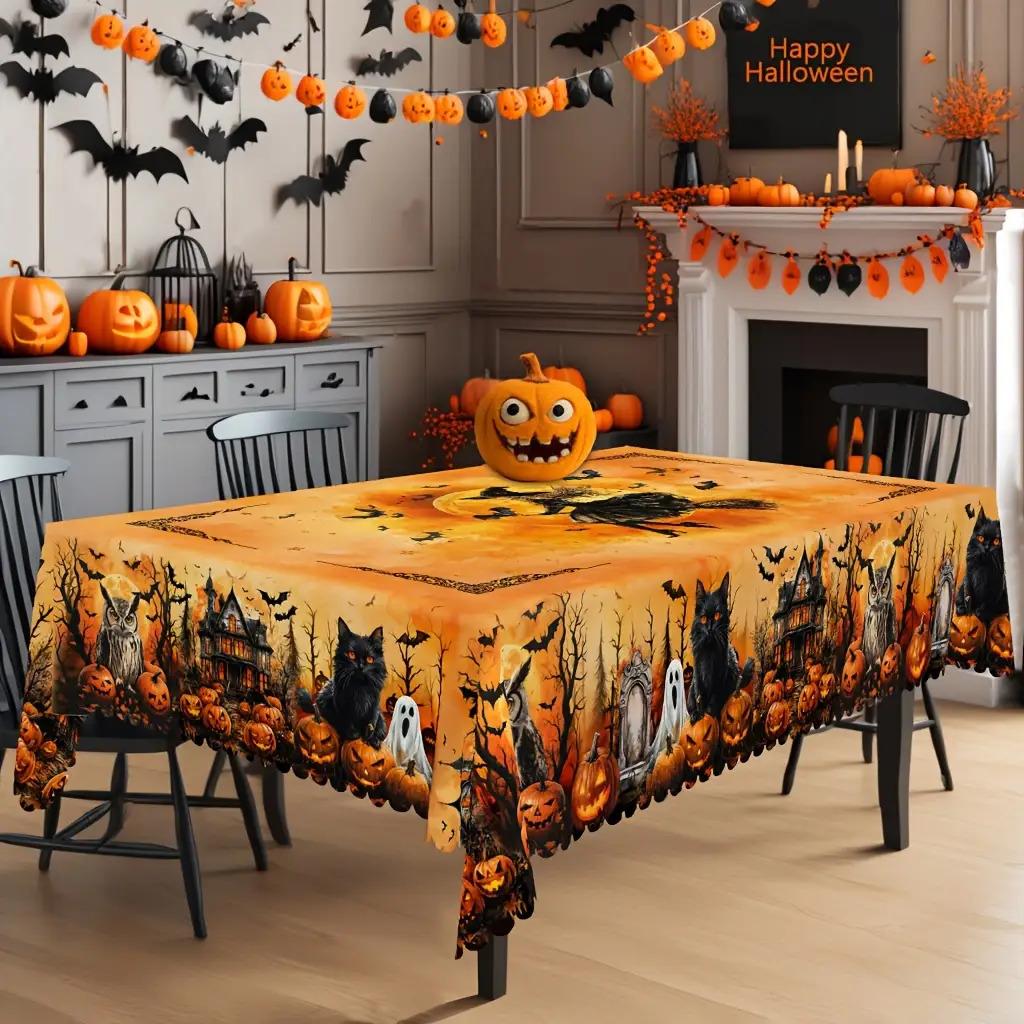 Halloween Themed Witch Rectangle Tablecloth for Tables Decor Holiday Reusable Family Dinner Table Cloth Halloween Decorations