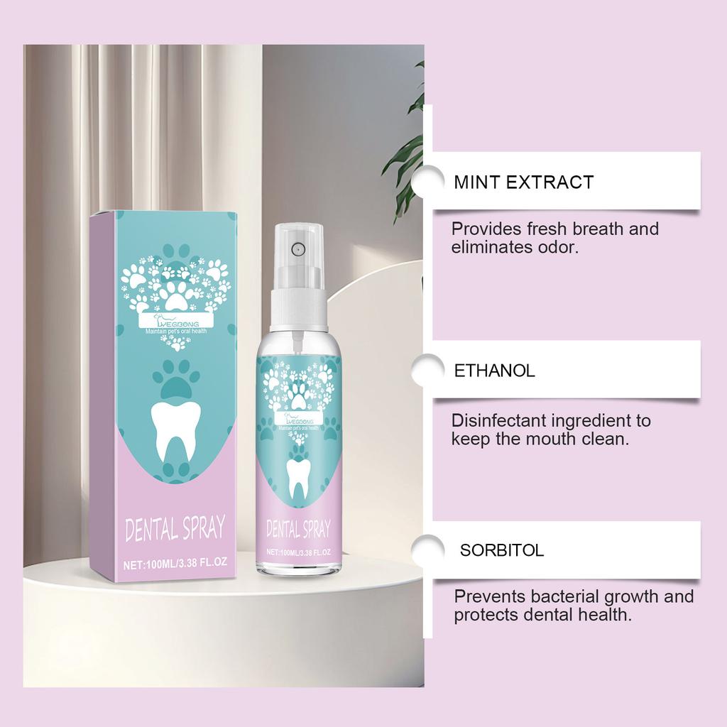 Pet Dental Spray for Dogs and Cats, Plaque Remover Bad Breath Freshener, Gentle Oral Care Cleaner for Pet Teeth Whitening