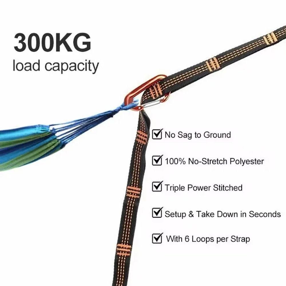 2/4Pcs Special Reinforced Hammock Straps Polyester High Load-Bearing Tree Hanging Rope 5 Ring Barbed Black