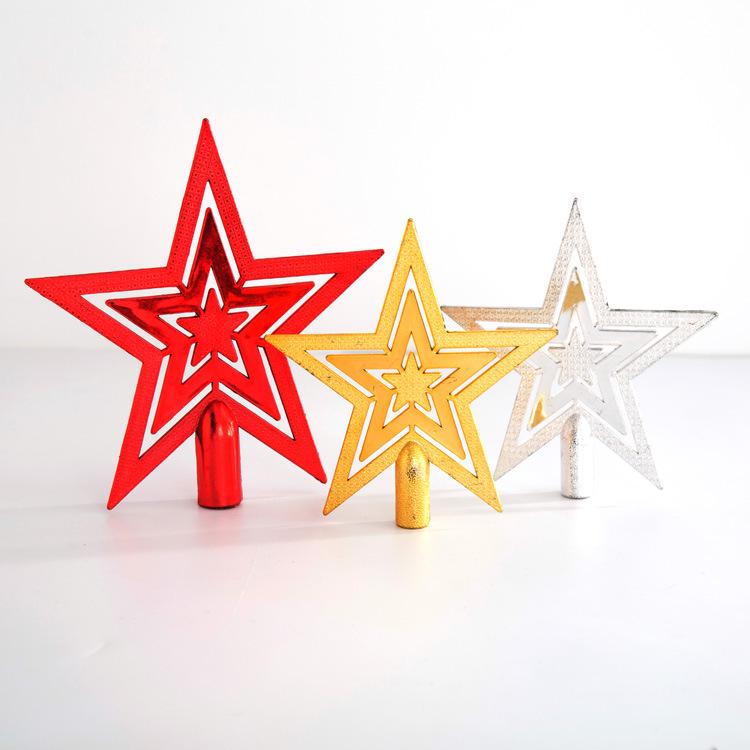 Christmas Five-Pointed Star Tree Topper: Three-Layer Electroplated Plastic Decoration
