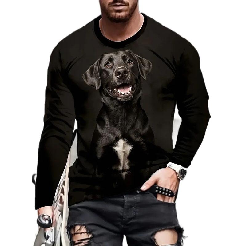 Spring and Autumn Round Neck Cute Animal Pattern 3D Printed Top Fashionable Casual Long Sleeved Men's T-shirts