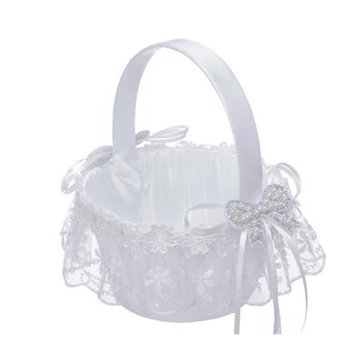 Handmade Flower Basket Wedding Ceremony Basket Decorative Bowknot Basket for Bridesmaids and Flower Girls