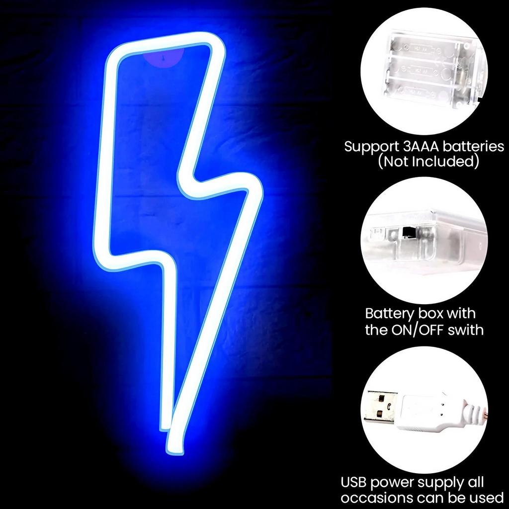 Creative LED Lightning Shape Festival Home Atmosphere Lamp Stylish Neon Style Multicolor Light Decor