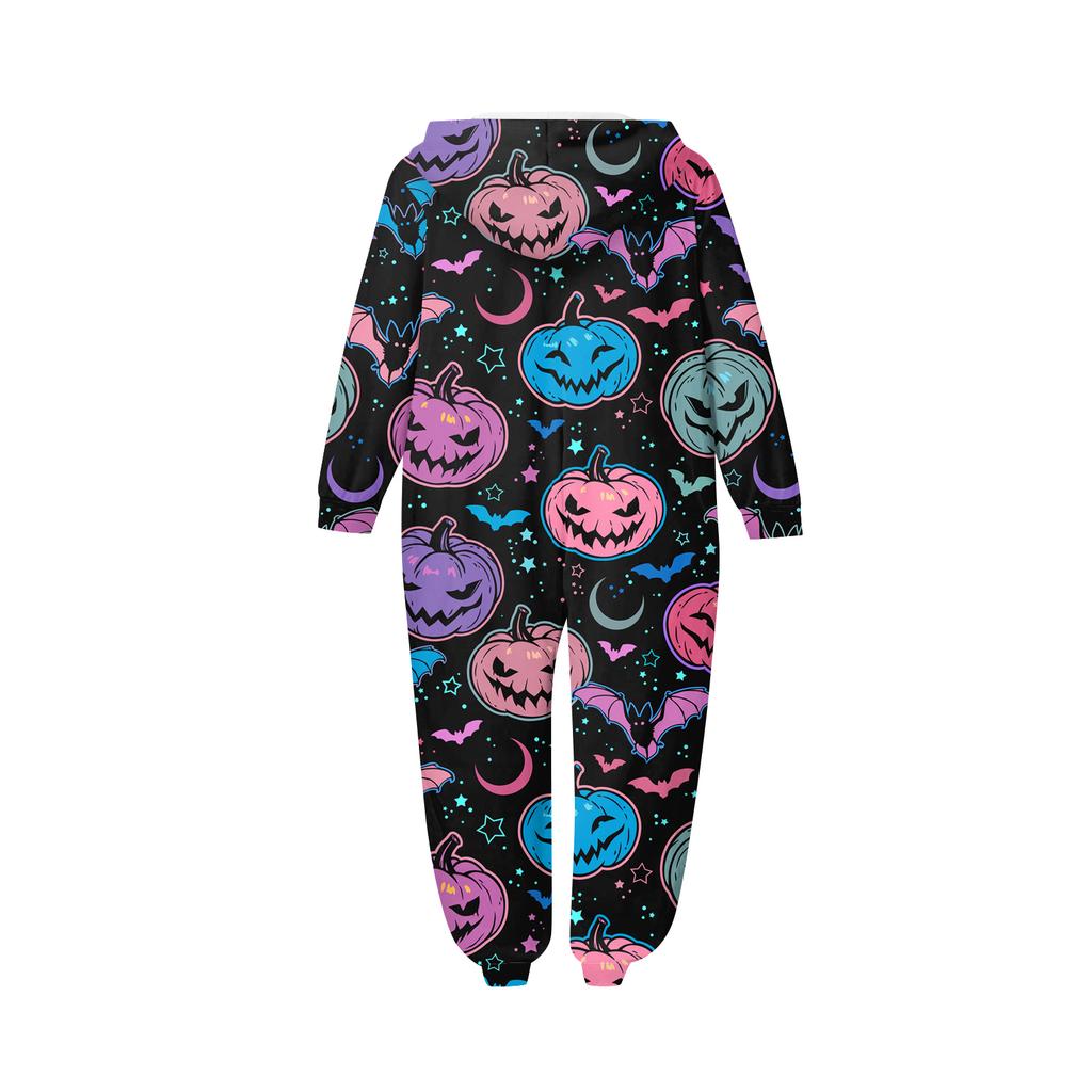 Halloween Printed Family Matching Hooded Long Sleeved Zippered Hooded  Jumpsuit Set