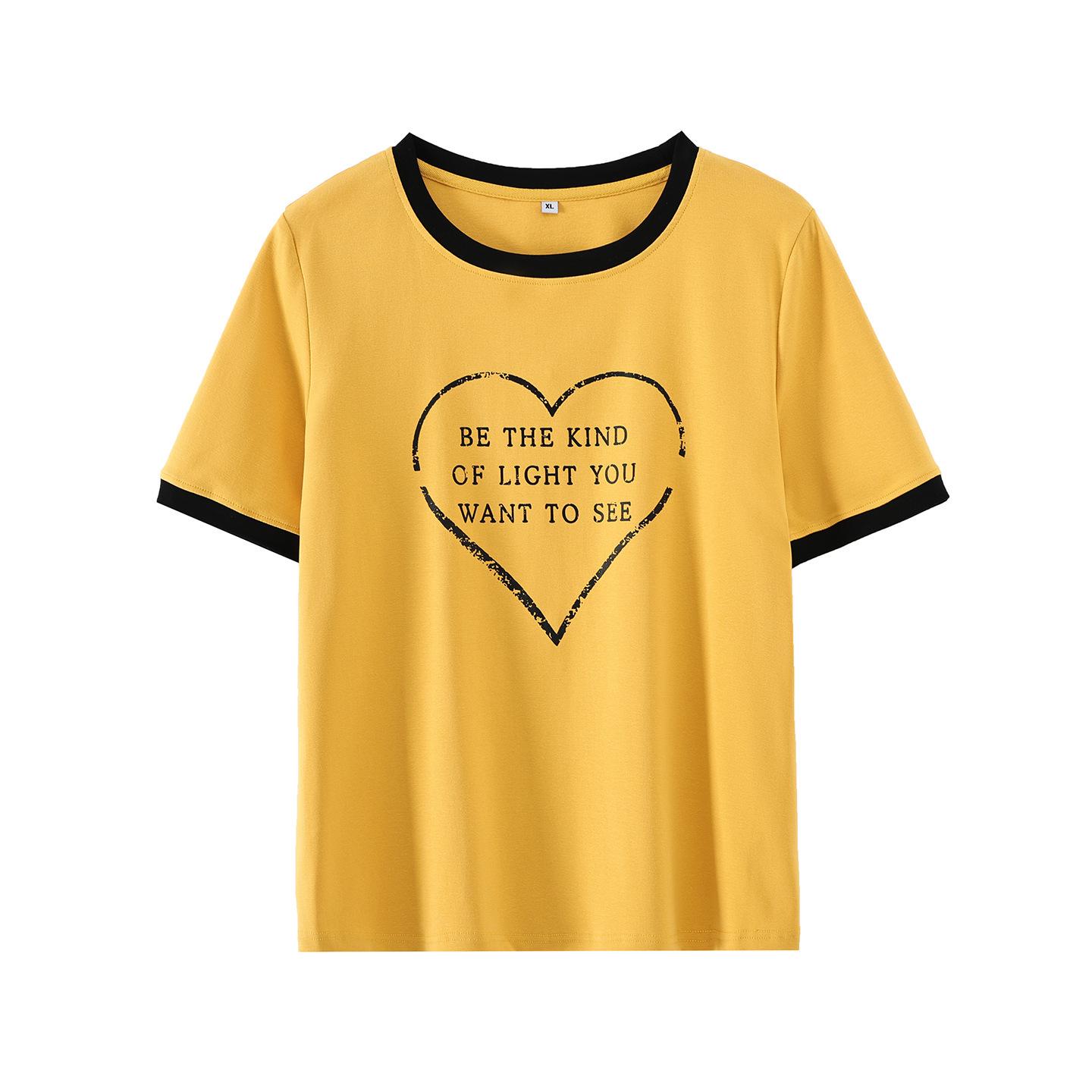 

2026 Spring Plus Size Women s Color Block Round Neck Short Sleeve Loose T-Shirt XL (65-75 kg) жёлтый