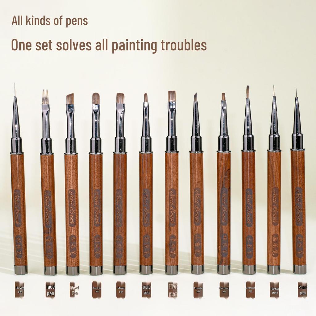 Sandalwood Nail Art Gel Pen Set: Round & Flat Tips for Painting, Drawing, and French Designs