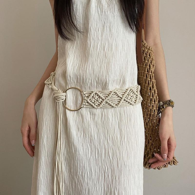 Elegant Temperament Waistband Ethnic Style Belt Hollow Retro Bohemian Belt Dress Waist Rope Round Ring Tassel Waist Chain