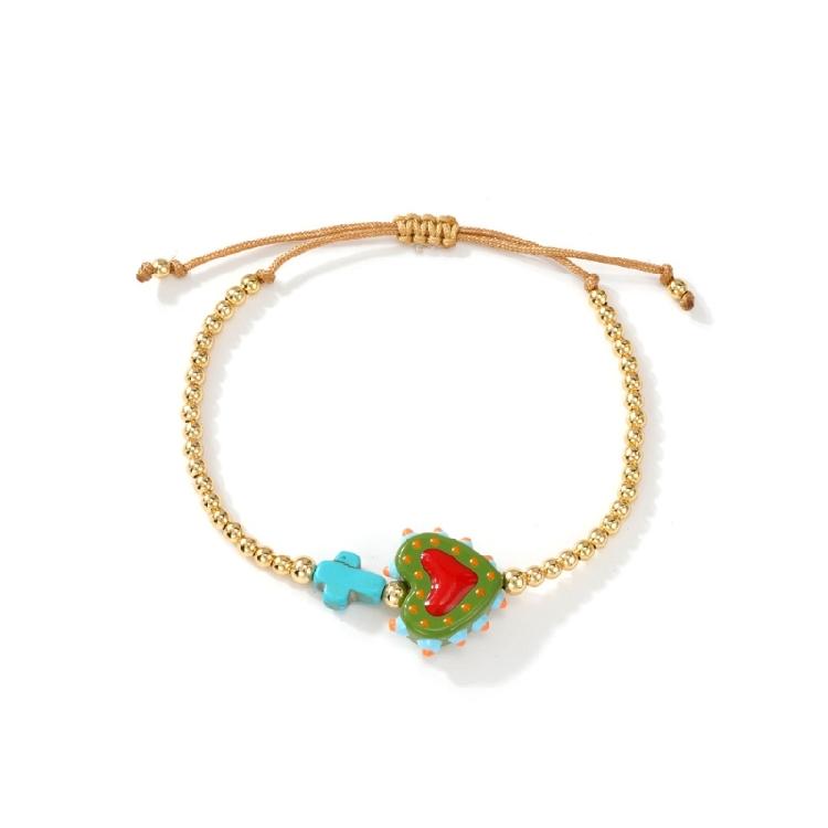 

Beaded Crucifix Heart Designs Bracelet Lightweight Alloy Chain Adjustable Wristband Jewelry Gift For Her