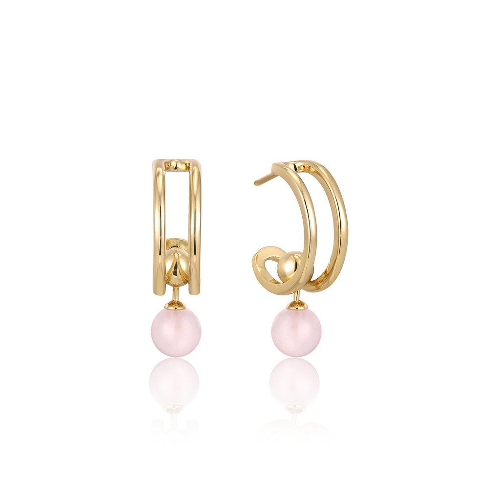 Rose Quartz 925 Silver Hoop Earrings E045-05G-Rq