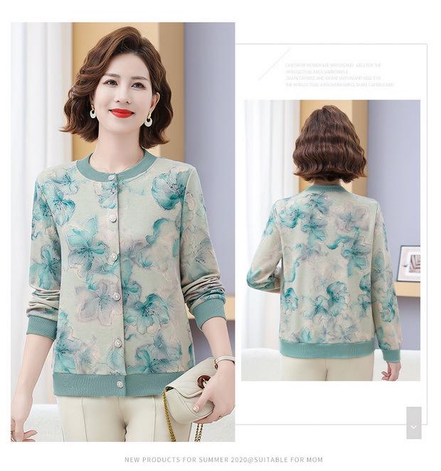 Elegant Floral Knit Cardigan & Slim-Fit Suit for Middle-Aged and Elderly Women, Spring/Autumn Collection