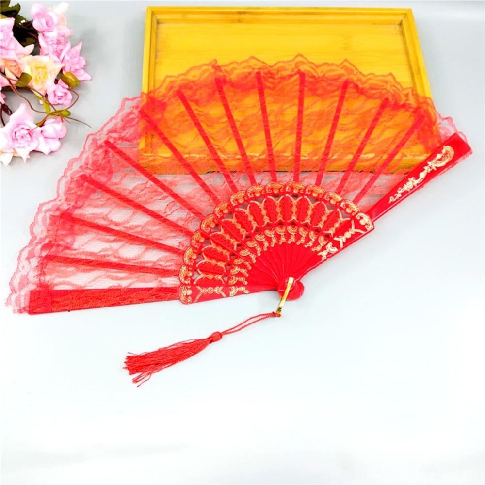 Lolita Gothic Fan Victorian Female Lace Hand Fan Vintage Black White Red Rose Bamboo Fans Cosplay Halloween Party Supplies