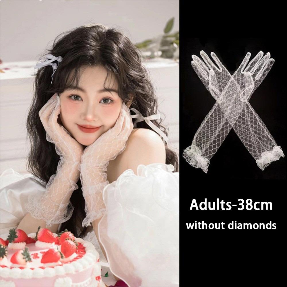 

Breathable Girl Lace Gloves Bright Diamonds Bridal Wedding Gloves for Performance Photo 3