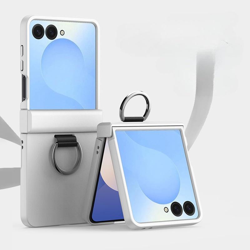 Twarde etui na telefon o fakturze skóry dla Samsunga Galaxy Z Flip 7 FE 6 5 4 3 ZFlip7 z pierścieniem, osłona ochronna na zawias