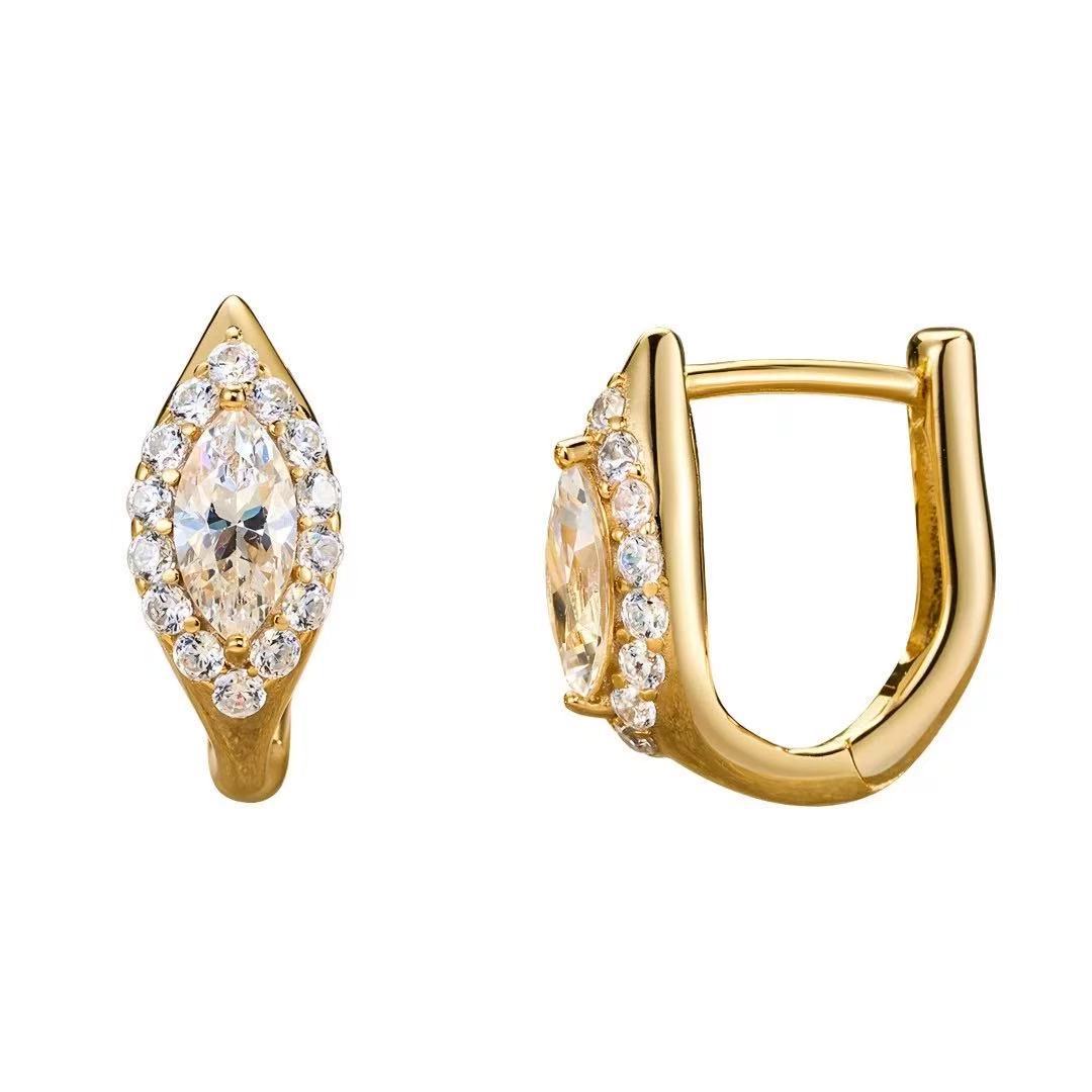 

925 Sterling Silver Marquise Cut CZ Huggie Earrings, Sparkling Cubic Zirconia Gold Plated Hoop Earrings Jewelry Gift for Women золотой