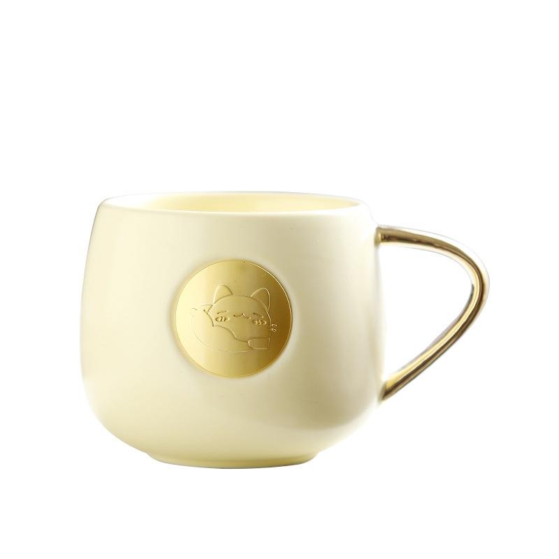 Creative Ceramic Mug Cute Girl Cat Coffee Cup Gold Handle Electroplated Cup Can Be Formulated