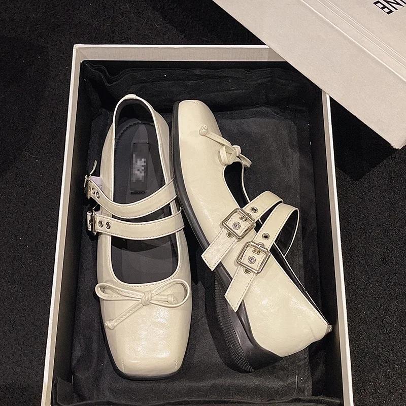 Mode Damenmode Einzelne Schuhe Frühling Neu Quadratische Zehenpartie Flacher Ausschnitt Schmetterlingsknoten Weiche Sohle Rutschfest Verschleißfest Flache Schuhe